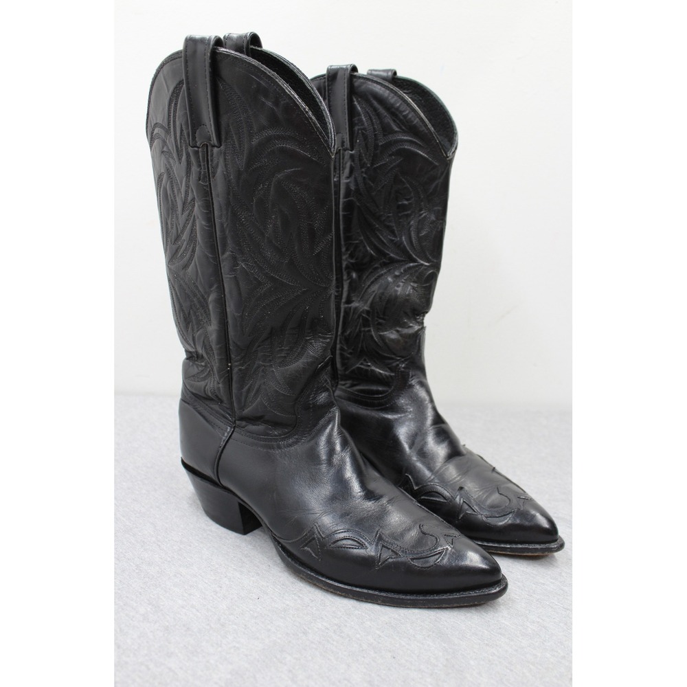 J. Chisholm Boots Men 8.5D Black Leather Western Cowboy Pointed Toe Stitched USA